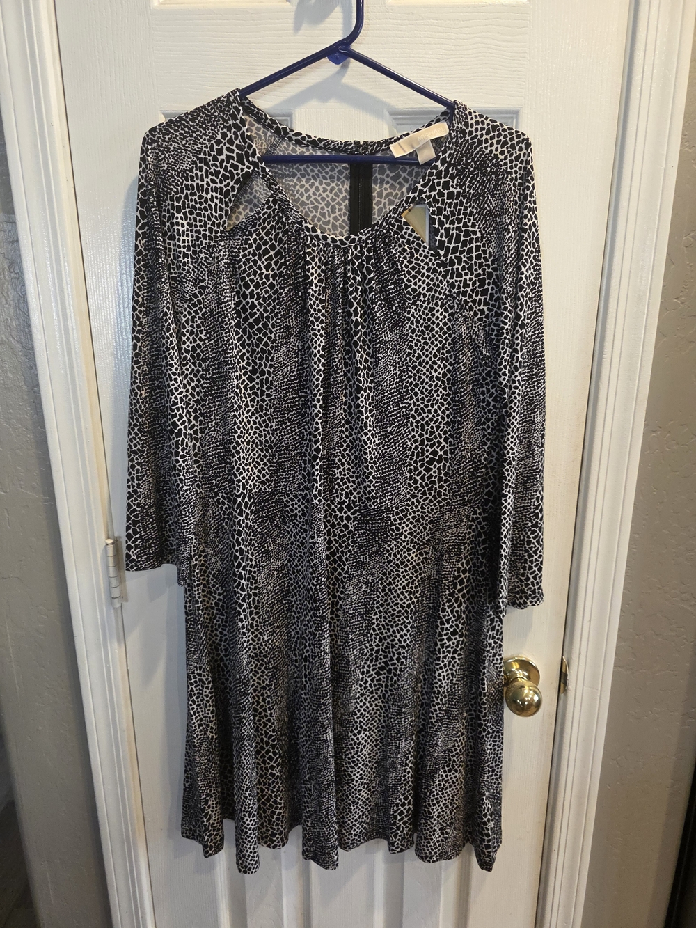 Michael Kors Black and White Animal Print Long Sleeve Dress